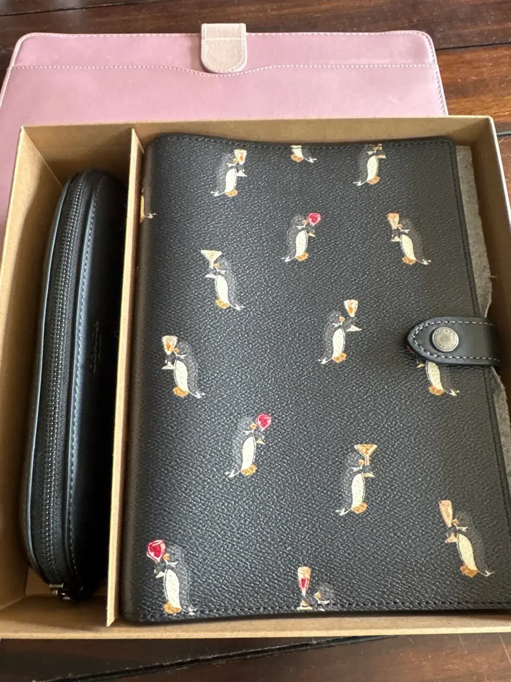 Coach Penguin Print Boxed Notebook & Pencil Case Set CCP98 Black NWT